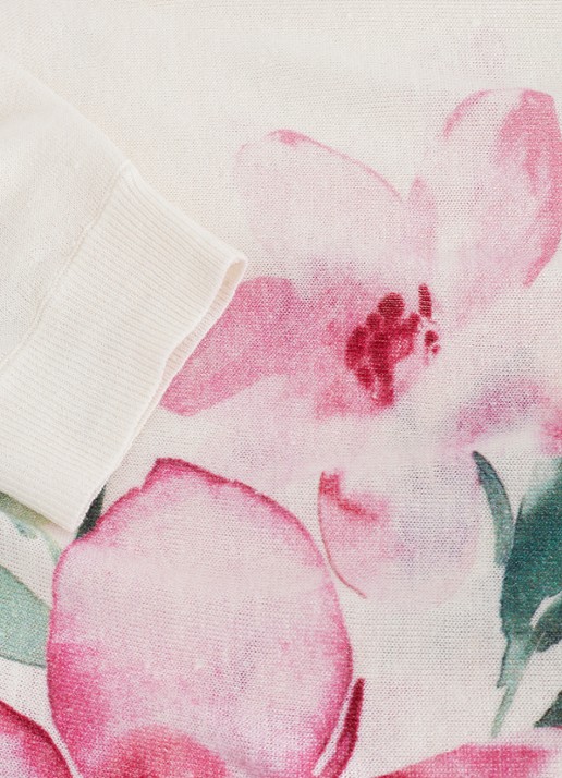Phase Eight Lorelei fijngebreide trui in linnenblend met bloemenprint - detail 4 roze