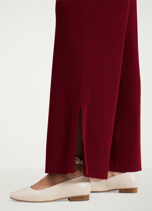 Phase Eight Lori ribgebreide high waist wide fit broek - detail 4 bordeauxrood