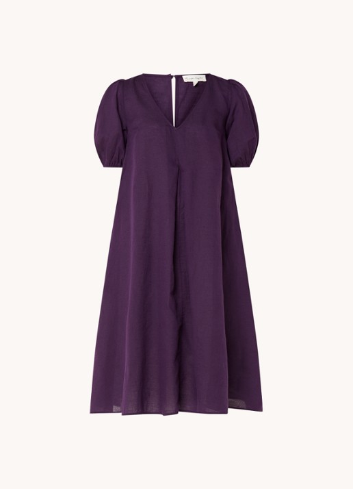 Phase Eight Lotty midi jurk in linnenblend met steekzakken - voorkant 3 aubergine
