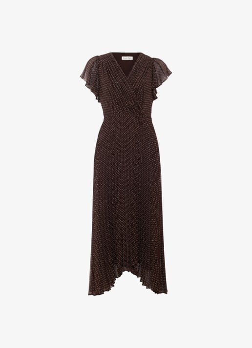 Phase Eight Louisa midi jurk met plooidetail  - voorkant 5 bruin