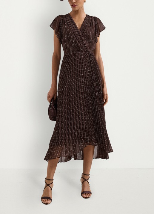 Phase Eight Louisa midi jurk met plooidetail  - voorkant 6 bruin