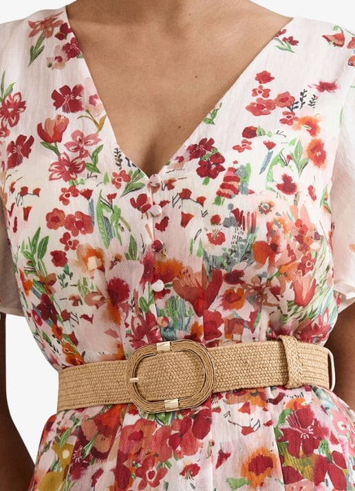 Phase Eight Lovette midi jurk in linnenblend met bloemenprint - detail 5 cream