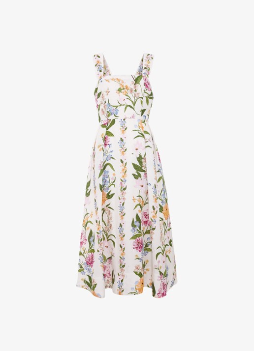 Phase Eight Lucia midi jurk in linnenblend met bloemenprint - voorkant gebroken wit