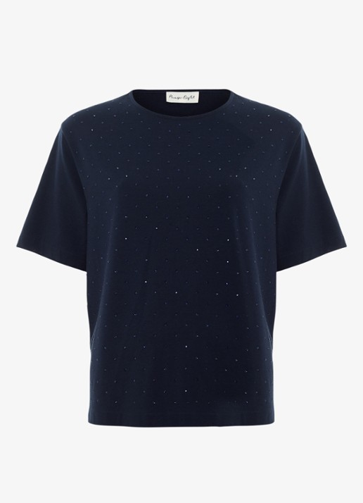 Phase Eight Lucienne T-shirt met strass - voorkant 5 blauw