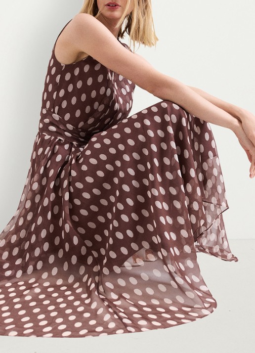 Phase Eight Lucinda midi jurk met stippenprint en plooien  - detail 7 bruin