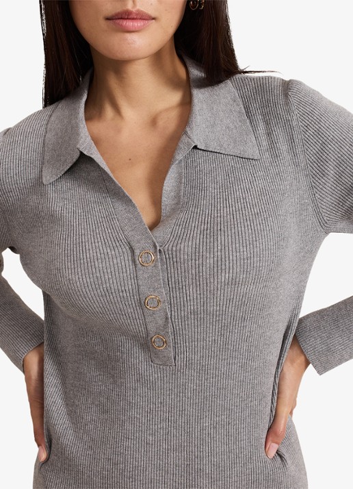 Phase Eight Lucy midi jurk met ribstructuur en split - detail 5 grijs