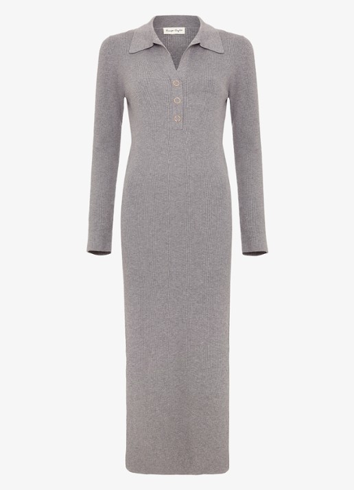 Phase Eight Lucy midi jurk met ribstructuur en split - voorkant 2 grijs