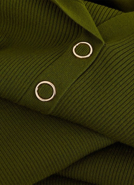 Phase Eight Lucy ribgebreide midi jurk met kraag - detail 6 olijfgroen