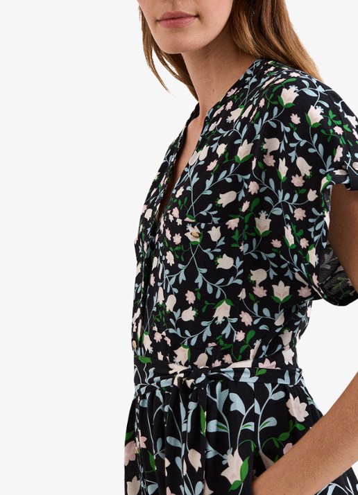 Phase Eight Luisa midi jurk met steekzakken en bloemenprint - detail 5 zwart
