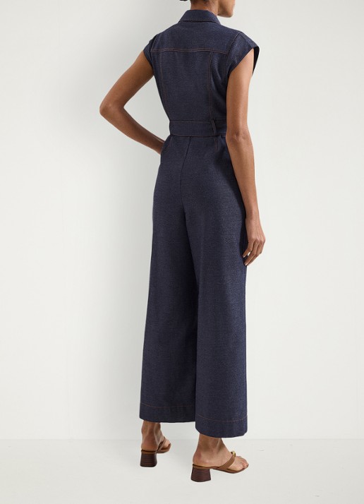 Phase Eight Luiza wide fit jumpsuit in linnenblend met strikceintuur - achterkant 6 donkerblauw