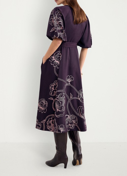 Phase Eight Mabel midi jurk met grafische print - achterkant 6 paars