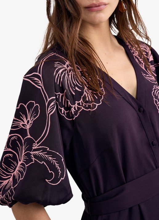 Phase Eight Mabel midi jurk met grafische print - detail 2 paars