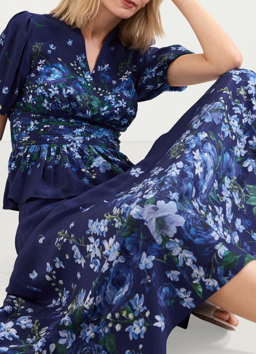 Phase Eight Maeve midi rok met bloemenprint - detail 6 donkerblauw