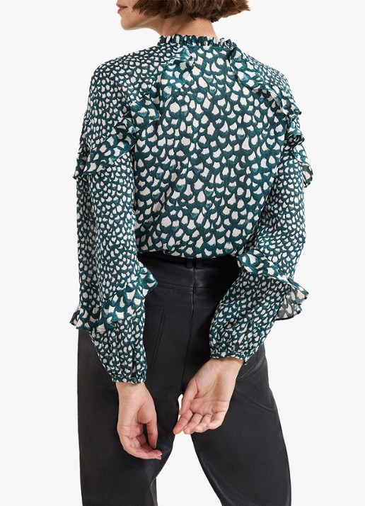 Phase Eight Manon blouse met print en ruches - achterkant zeegroen