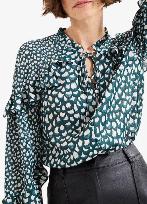 Phase Eight Manon blouse met print en ruches - detail 3 zeegroen