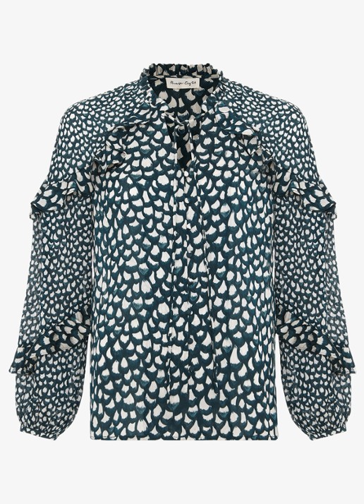 Phase Eight Manon blouse met print en ruches - voorkant 6 zeegroen