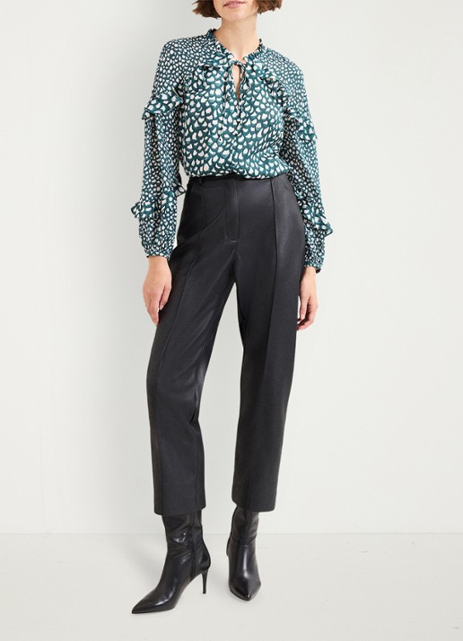 Phase Eight Manon blouse met print en ruches - voorkant 7 zeegroen