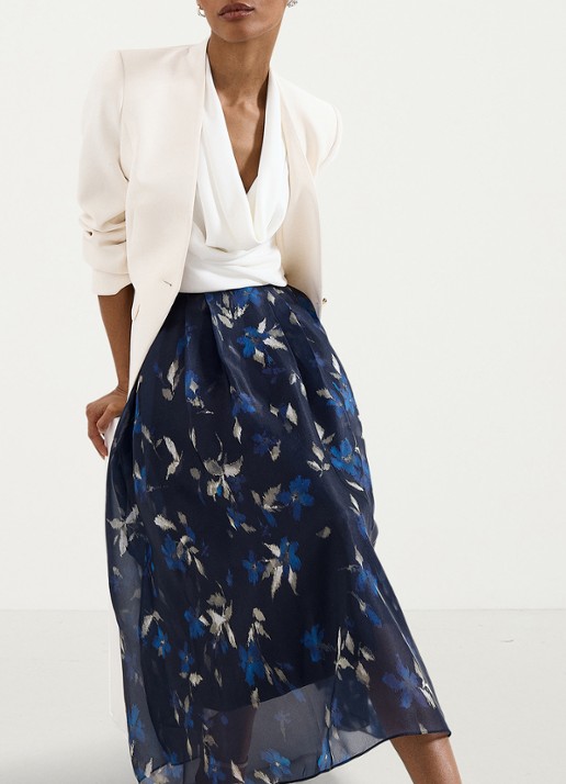 Phase Eight Marella midi rok met print - detail 3 donkerblauw