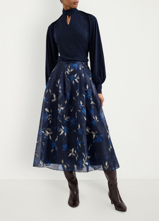 Phase Eight Marella midi rok met print - detail 4 donkerblauw