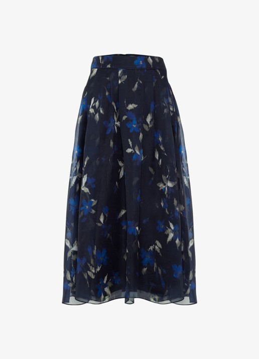 Phase Eight Marella midi rok met print - voorkant 7 donkerblauw
