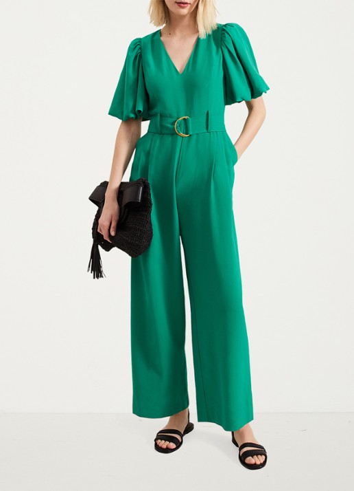 Phase Eight Margot wide fit jumpsuit met ceintuur en V-hals - detail 4 groen