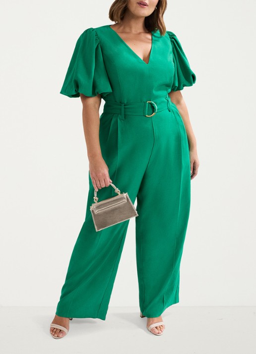 Phase Eight Margot wide fit jumpsuit met ceintuur en V-hals - detail 5 groen