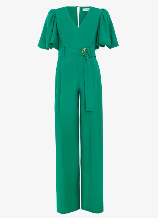 Phase Eight Margot wide fit jumpsuit met ceintuur en V-hals - voorkant 7 groen