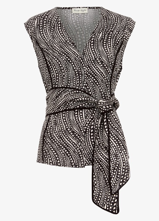 Phase Eight Mariana top met V-hals en strikceintuur - voorkant zwart