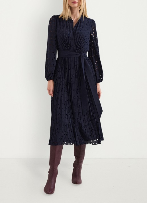 Phase Eight Marina midi jurk met grafische print - voorkant 8 blauw