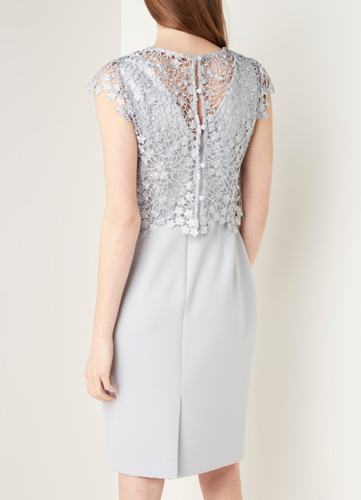 Phase Eight Mariposa midi kokerjurk met overlay van guipure kant - achterkant 2 lichtblauw