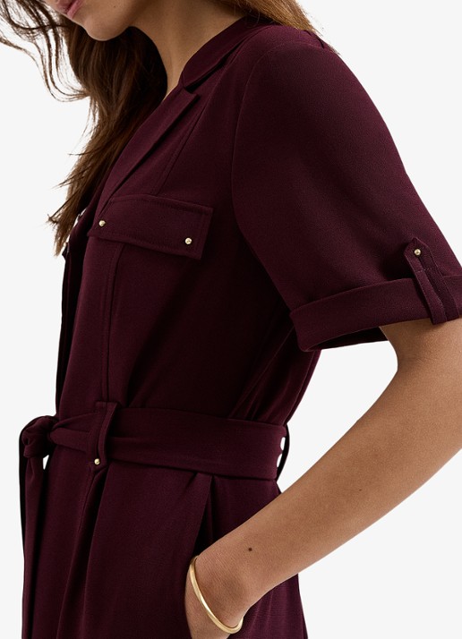 Phase Eight Marlina mini blouse jurk met ceintuur - detail 4 bordeauxrood
