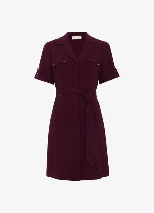 Phase Eight Marlina mini blouse jurk met ceintuur - voorkant bordeauxrood