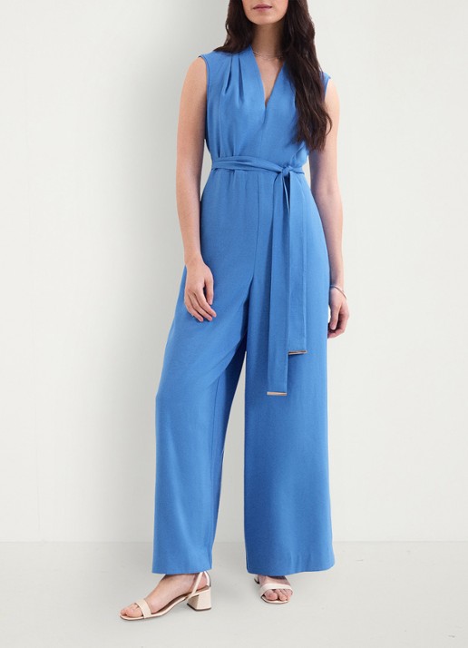 Phase Eight Marta  loose fit jumpsuit met strikceintuur - voorkant 8 lichtblauw