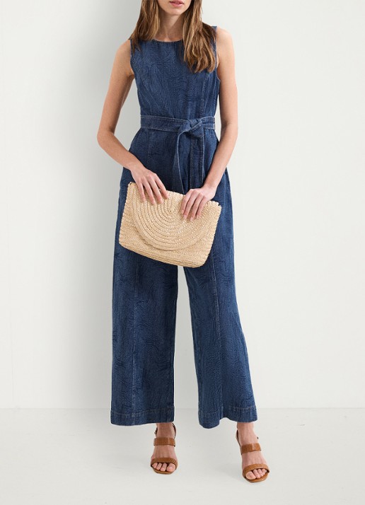 Phase Eight Marta wide fit jumpsuit met strikceintuur - voorkant 3 indigo