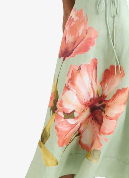 Phase Eight Matilda midi jurk in linnenblend met bloemenprint - detail 6 groen