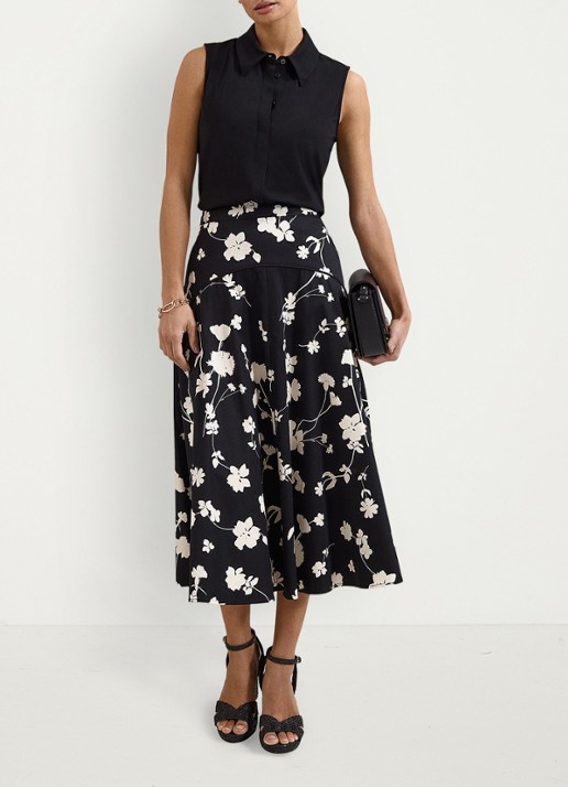 Phase Eight Mavis midi rok met bloemenprint - voorkant 8 zwart