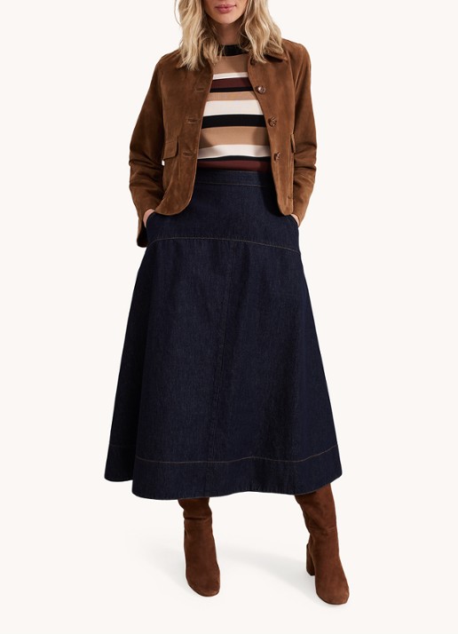 Phase Eight Mavis midi rok van chambray met steekzakken - detail 4 denim
