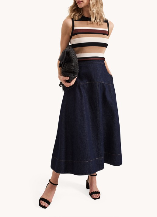 Phase Eight Mavis midi rok van chambray met steekzakken - voorkant 7 denim