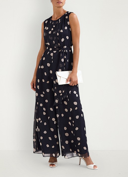 Phase Eight Maxine Spot jumpsuit met stippenprint - voorkant 7 donkerblauw