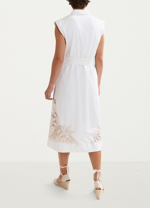 Phase Eight Melana midi T-shirt in linnenblend met strikceintuur - achterkant wit