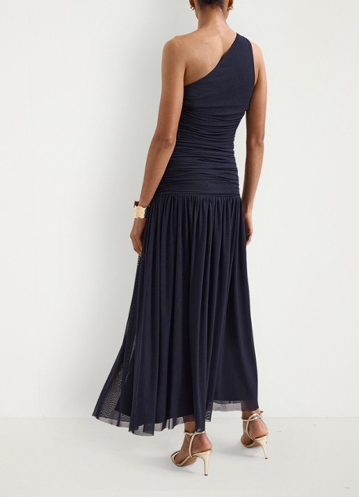 Phase Eight Melina one shoulder maxi jurk met plooidetail - achterkant blauw