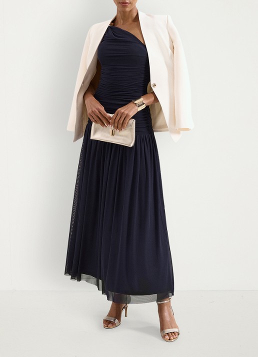 Phase Eight Melina one shoulder maxi jurk met plooidetail - detail 7 blauw