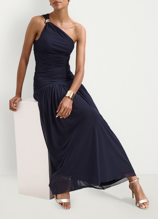Phase Eight Melina one shoulder maxi jurk met plooidetail - detail 8 blauw