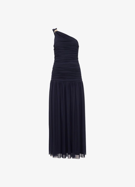 Phase Eight Melina one shoulder maxi jurk met plooidetail - voorkant 2 blauw