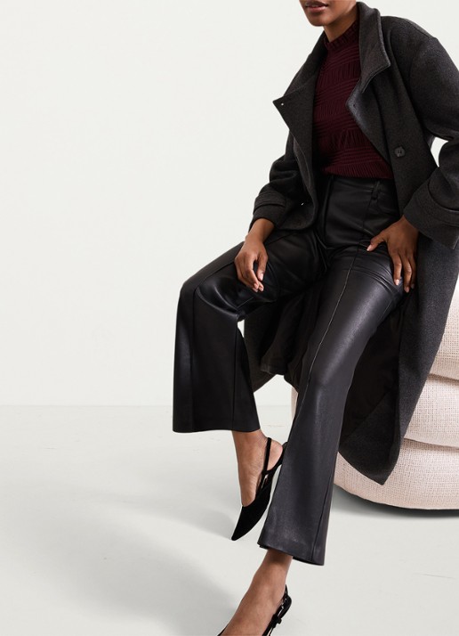 Phase Eight Melissa high waist wide fit broek van imitatieleer - detail 5 zwart