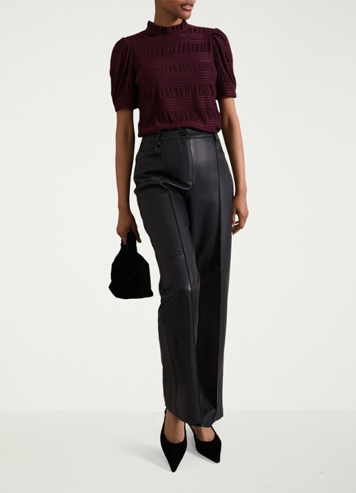 Phase Eight Melissa high waist wide fit broek van imitatieleer - voorkant 7 zwart