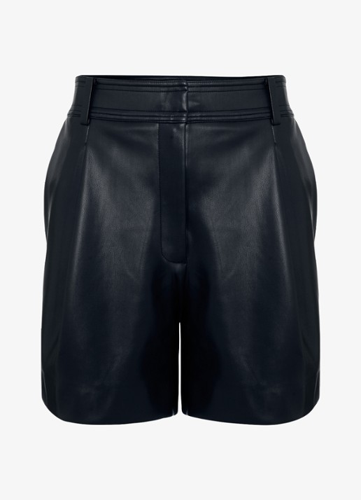 Phase Eight Mia korte broek van imitatieleer - voorkant zwart