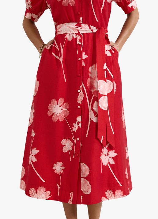 Phase Eight Midi jurk met bloemenprint en strikceintuur - detail 6 rood