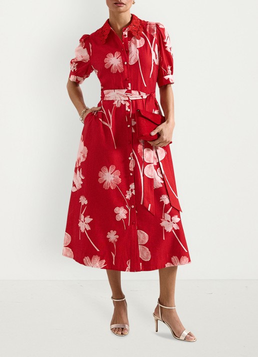 Phase Eight Midi jurk met bloemenprint en strikceintuur - detail 7 rood
