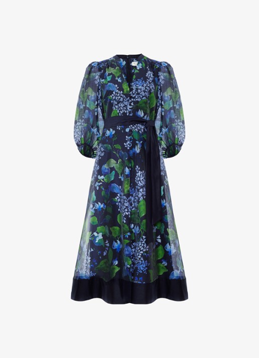 Phase Eight Midi jurk met print en strikceintuur - voorkant 7 blauw
